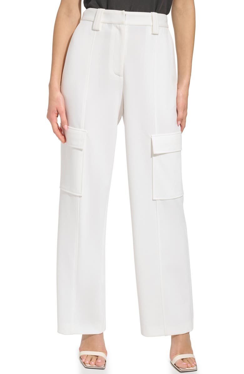 DKNY Straight Leg Crepe Cargo Pants, Main, color, Ivory