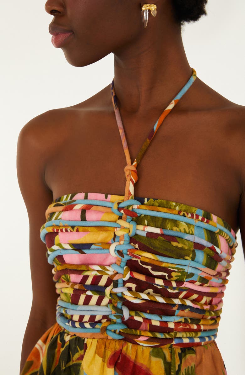 FARM Rio Tropical Print Corded Bodice Midi Dress, Alternate, color, Multicolor