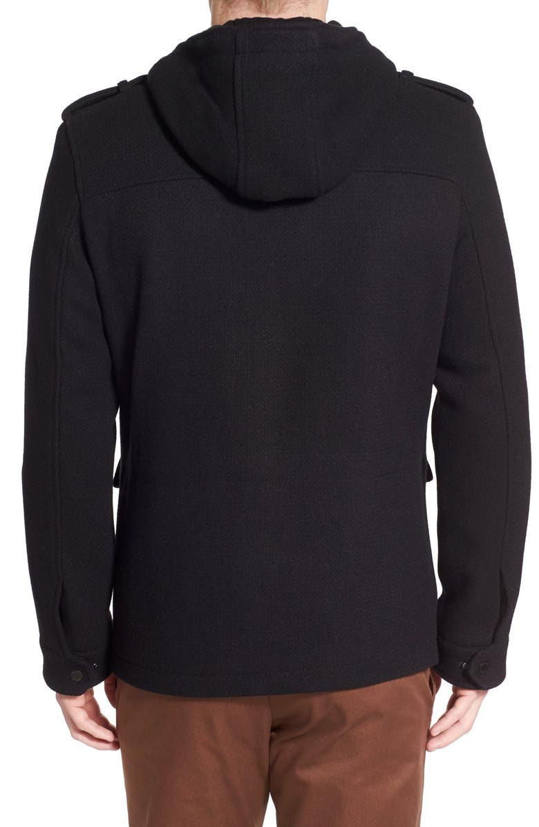 Black Rivet Wool Blend Hooded Military Jacket, Alternate, color, 