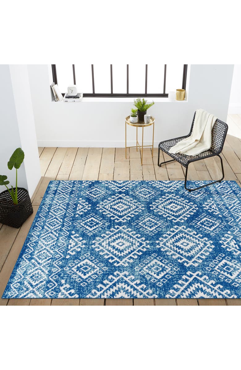 JONATHAN Y Moroccan HYPE Boho Vintage Area Rug, Alternate, color, Blue/White