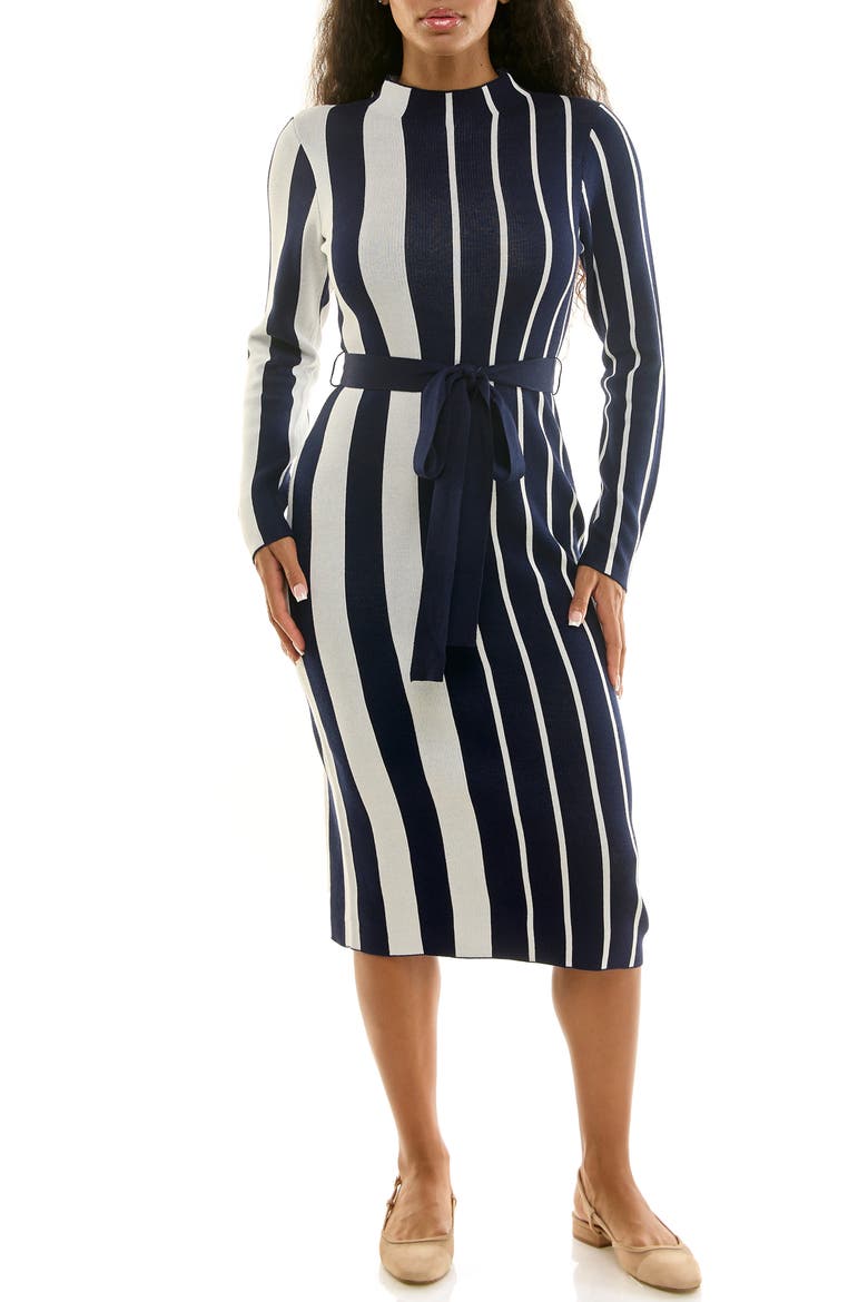 Colorblock Stripe Sweater Dress, Main, color, NAVY/CREAM