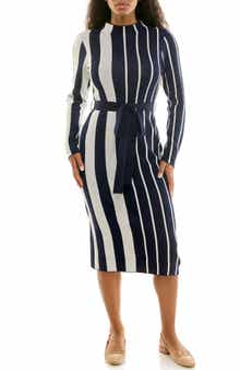 Nina Leonard Colorblock Stripe Sweater Dress