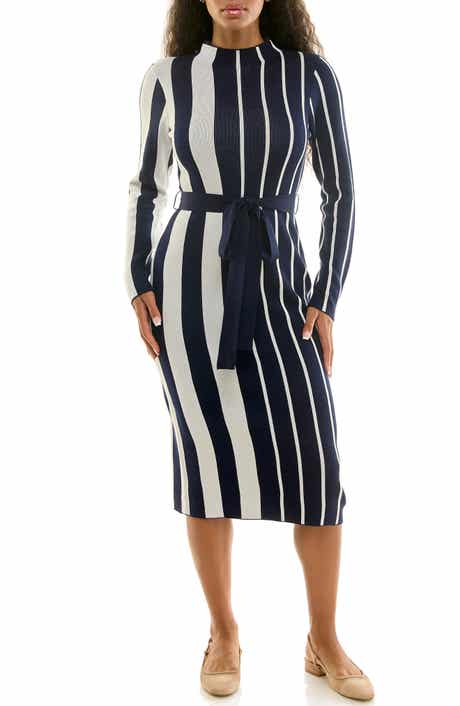 Nina Leonard Colorblock Stripe Sweater Dress