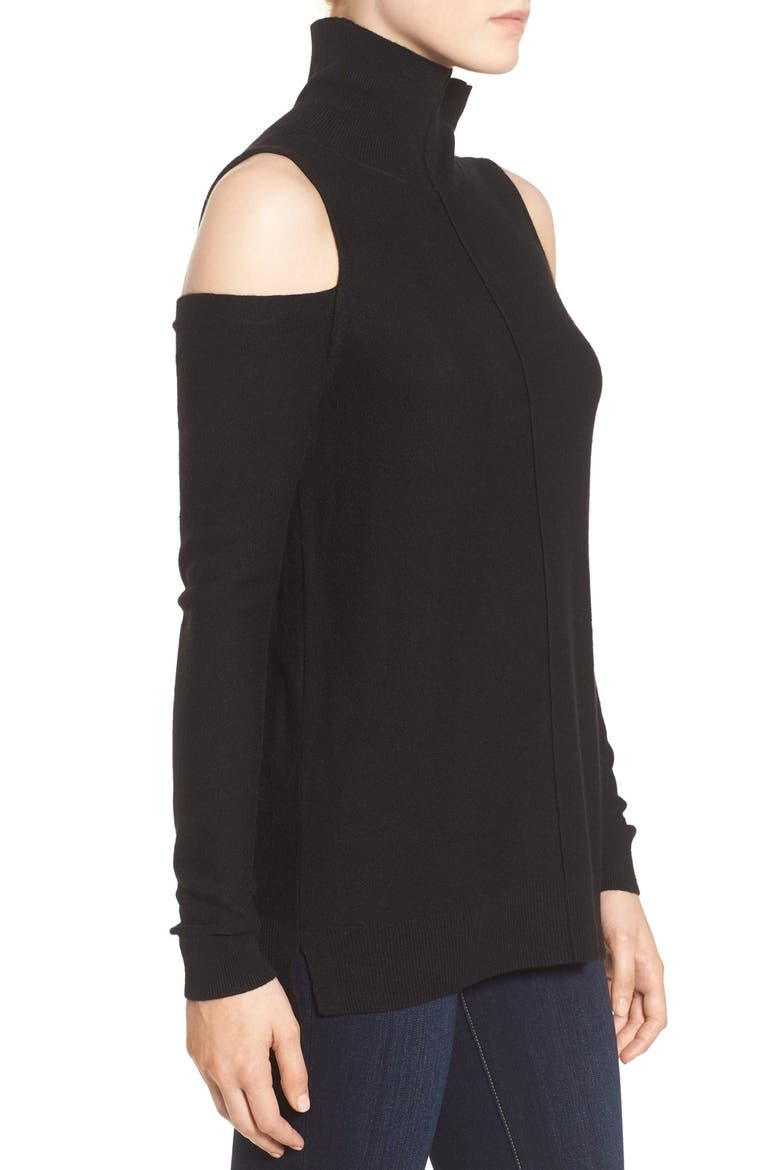 Funnel Neck Cold Shoulder Sweater, Alternate, color, BLACK