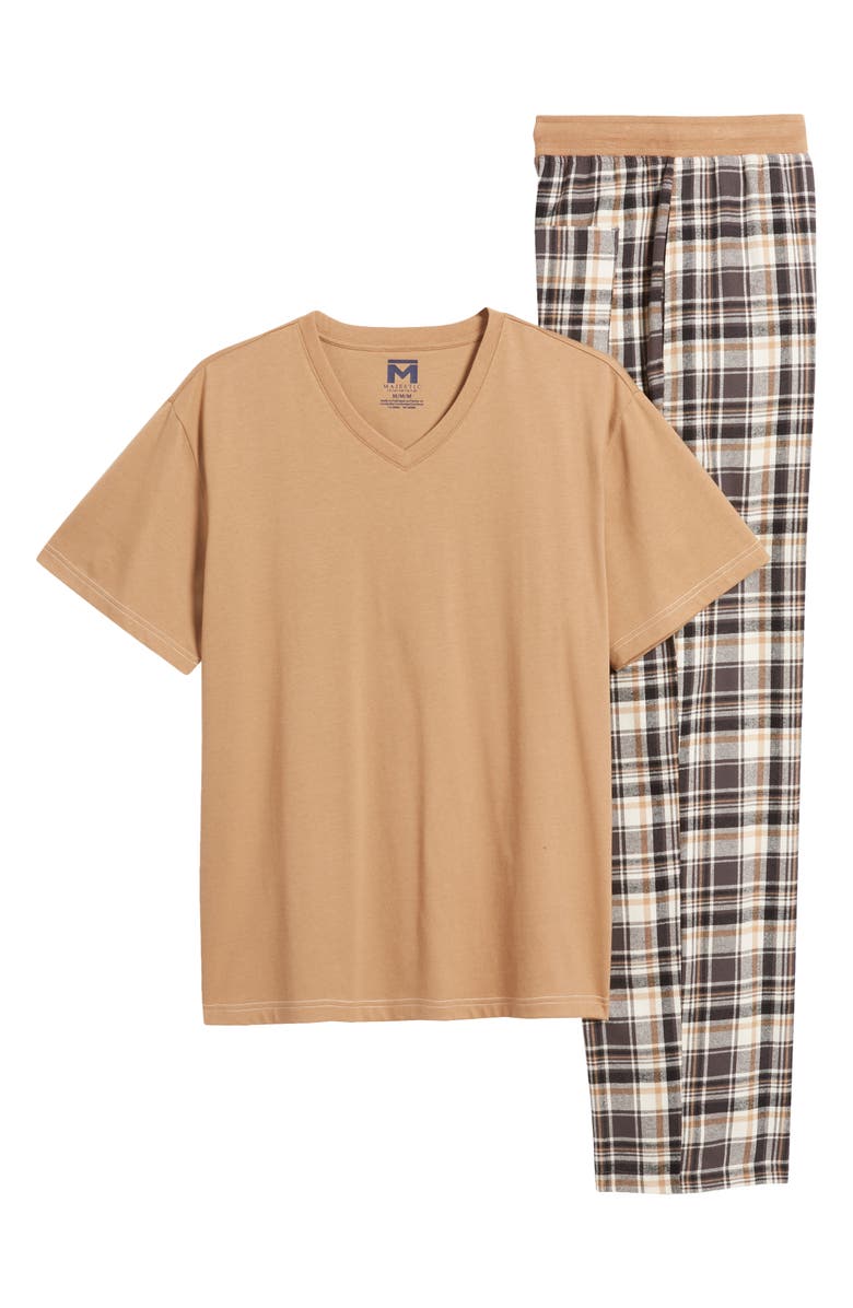 Majestic International V-Neck T-Shirt & Flannel Pajama Pants Set, Main, color, 