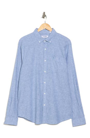 Original Penguin Linen Blend Woven Solid Button-down Shirt In Copen Blue