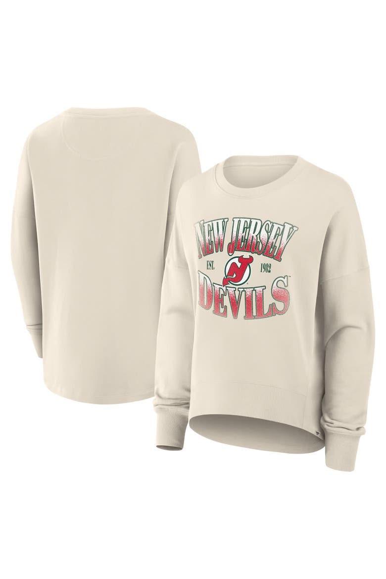 Women's Fanatics Cream New Jersey Devils Oversized Vintage Slice Pullover Sweatshirt, Main, color, Cream
