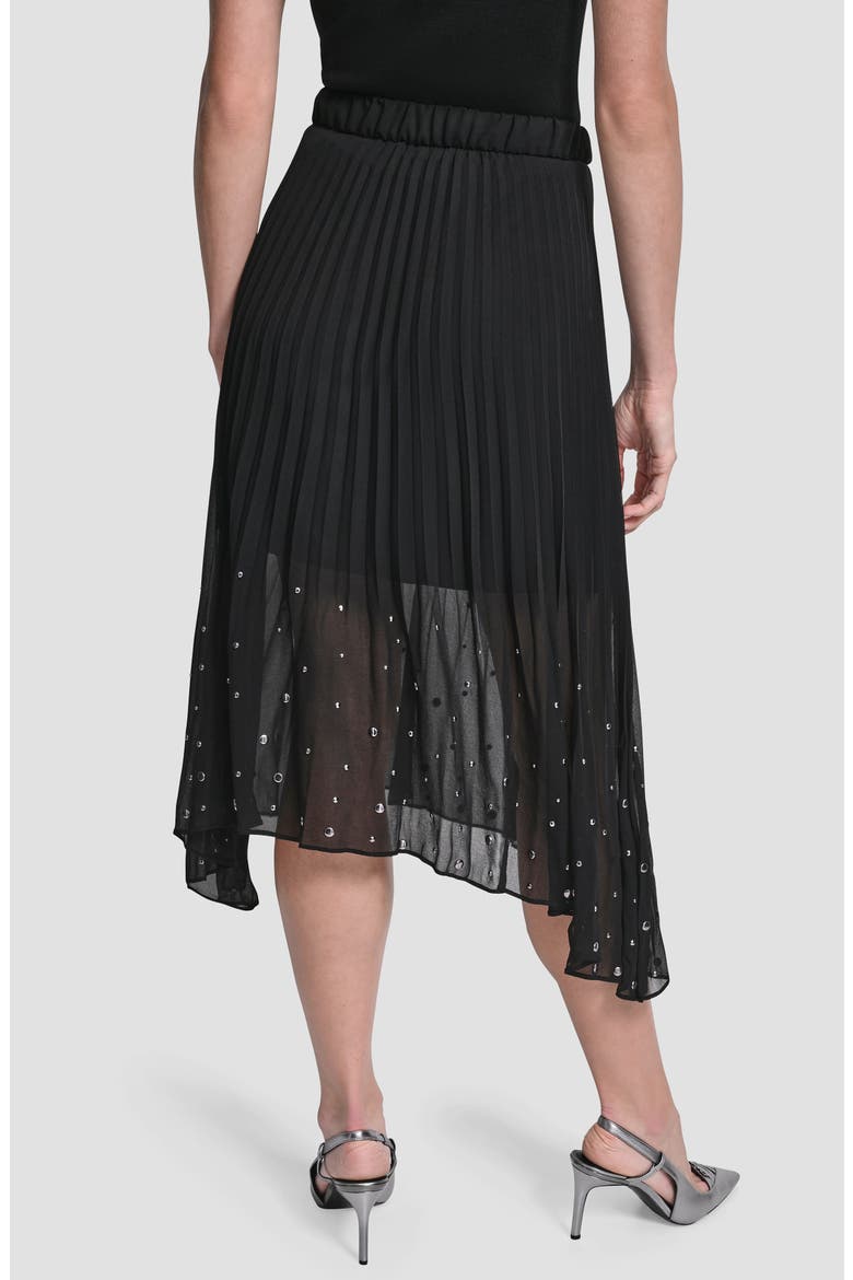 Studded Pleated Chiffon Midi Skirt, Alternate, color, BLACK