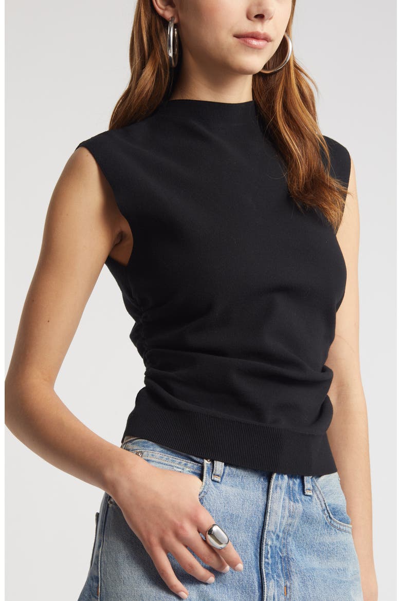 Ruched Cap Sleeve Sweater, Alternate, color, BLACK