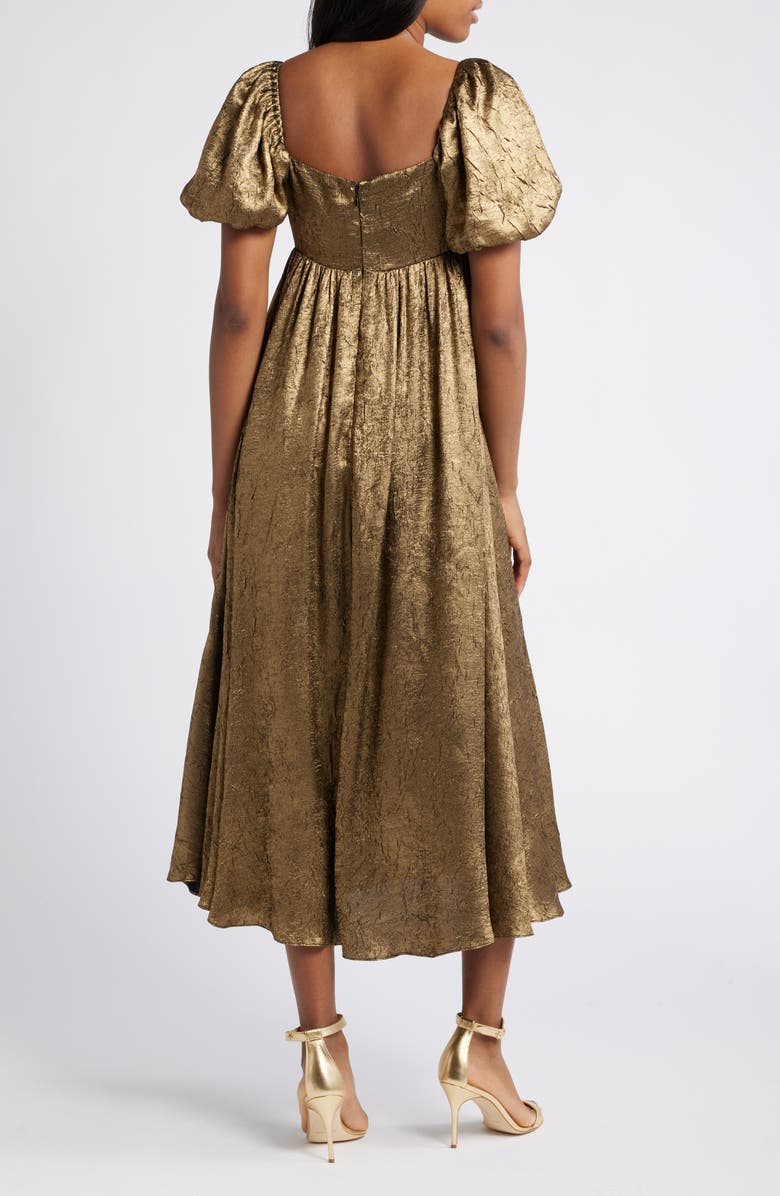 MOON RIVER Metallic Puff Sleeve Midi Dress, Alternate, color, 