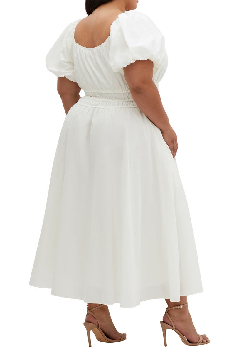 City Chic Lillian Puff Sleeve Cotton Midi Dress, Alternate, color, Butter