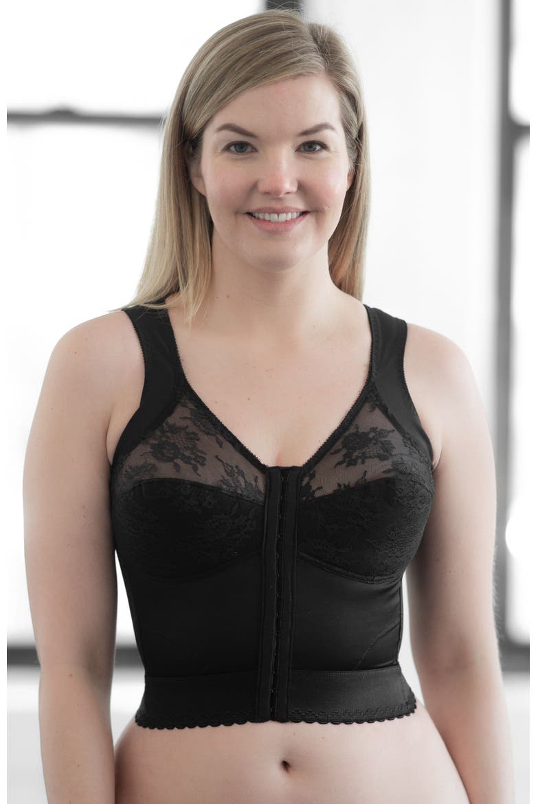Front Closure Back Support Long Line Bra, Alternate, color, Black