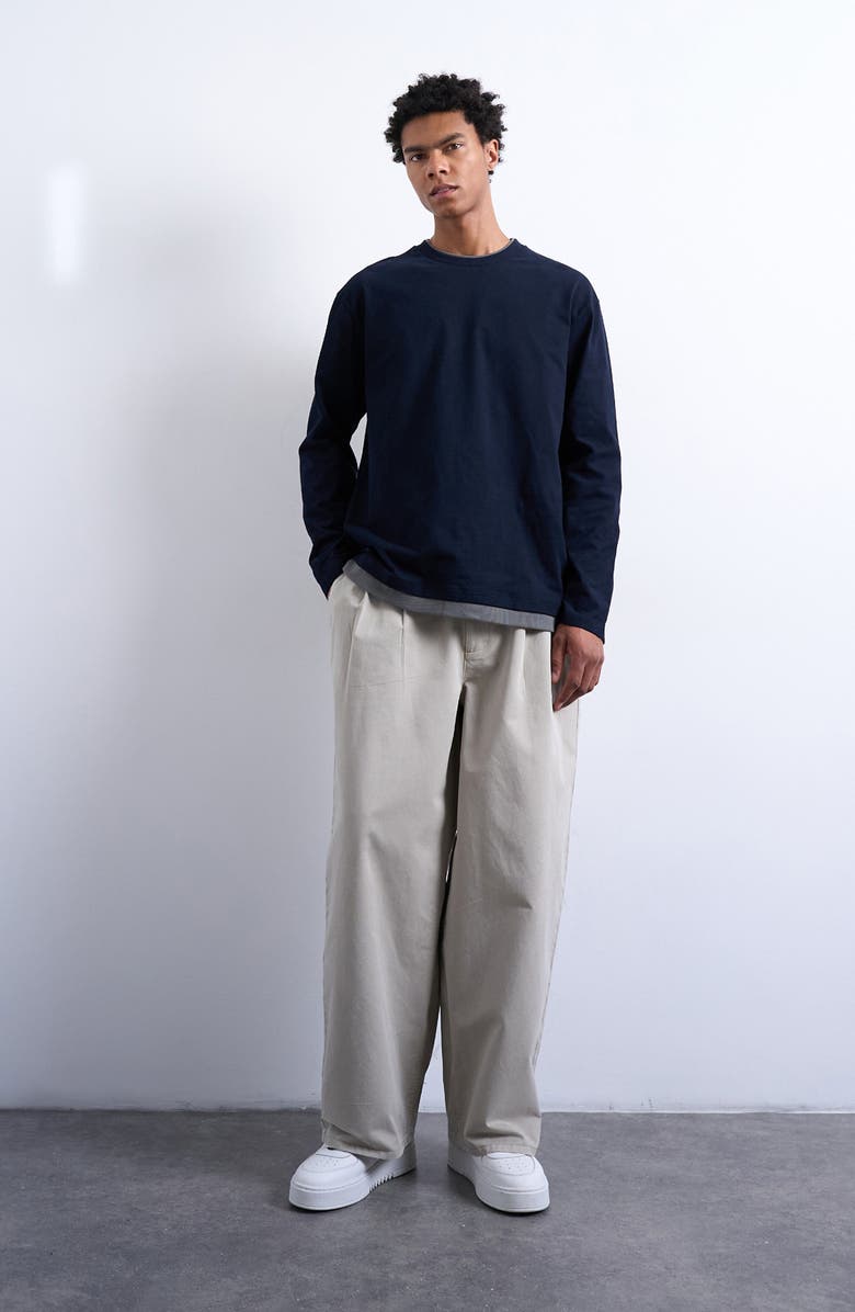 Topman Super Baggy Twill Trousers, Alternate, color, Stone