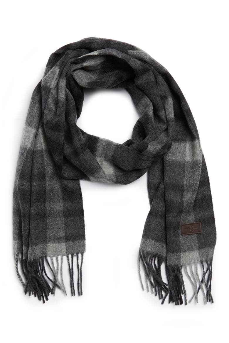 Cashmere Plaid Scarf, Main, color, BLACK