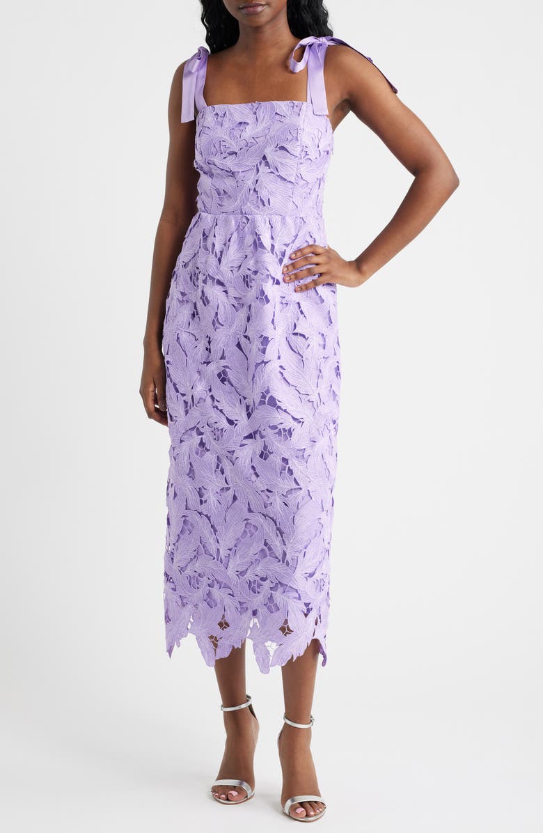 Lucy Paris Dewi Cutout Tie Strap Midi Dress, Main, color, Lavender