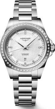 Longines Conquest Diamond & Mother-of-Pearl Automatic Bracelet Watch, 30mm