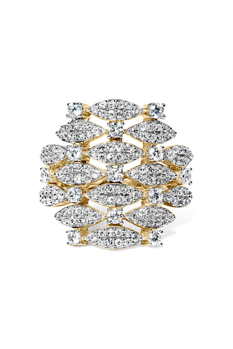 14K Gold 1.0 Cttw Diamond Geometric Stacked Open Cocktail Ring, Main, color, Yellow Gold