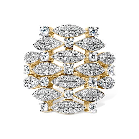 14K Gold 1.0 Cttw Diamond Geometric Stacked Open Cocktail Ring