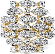 Haus of Brilliance 14K Gold 1.0 Cttw Diamond Geometric Stacked Open Cocktail Ring