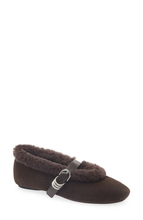 Spire Genuine Shearling Mary Jane Leather Flat