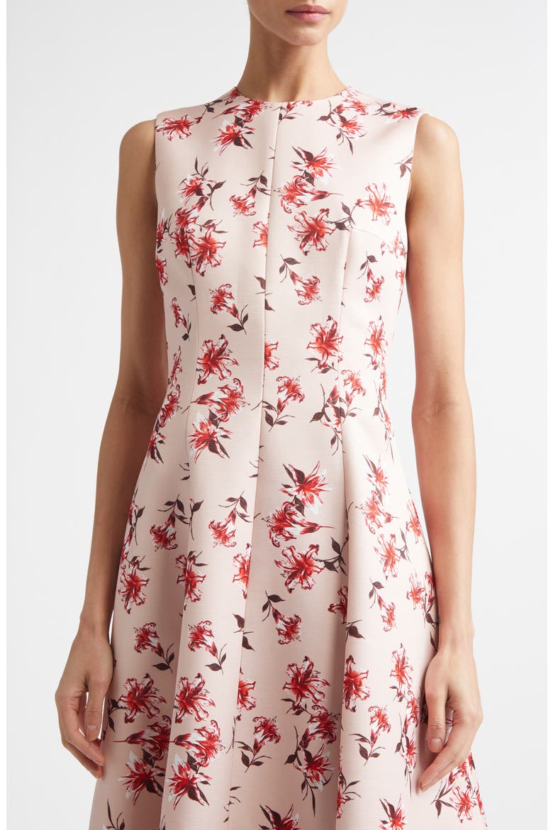 Mara Floral Sleeveless A-Line Faille Midi Dress, Alternate, color, SUMMER LILLIES RED ON PINK