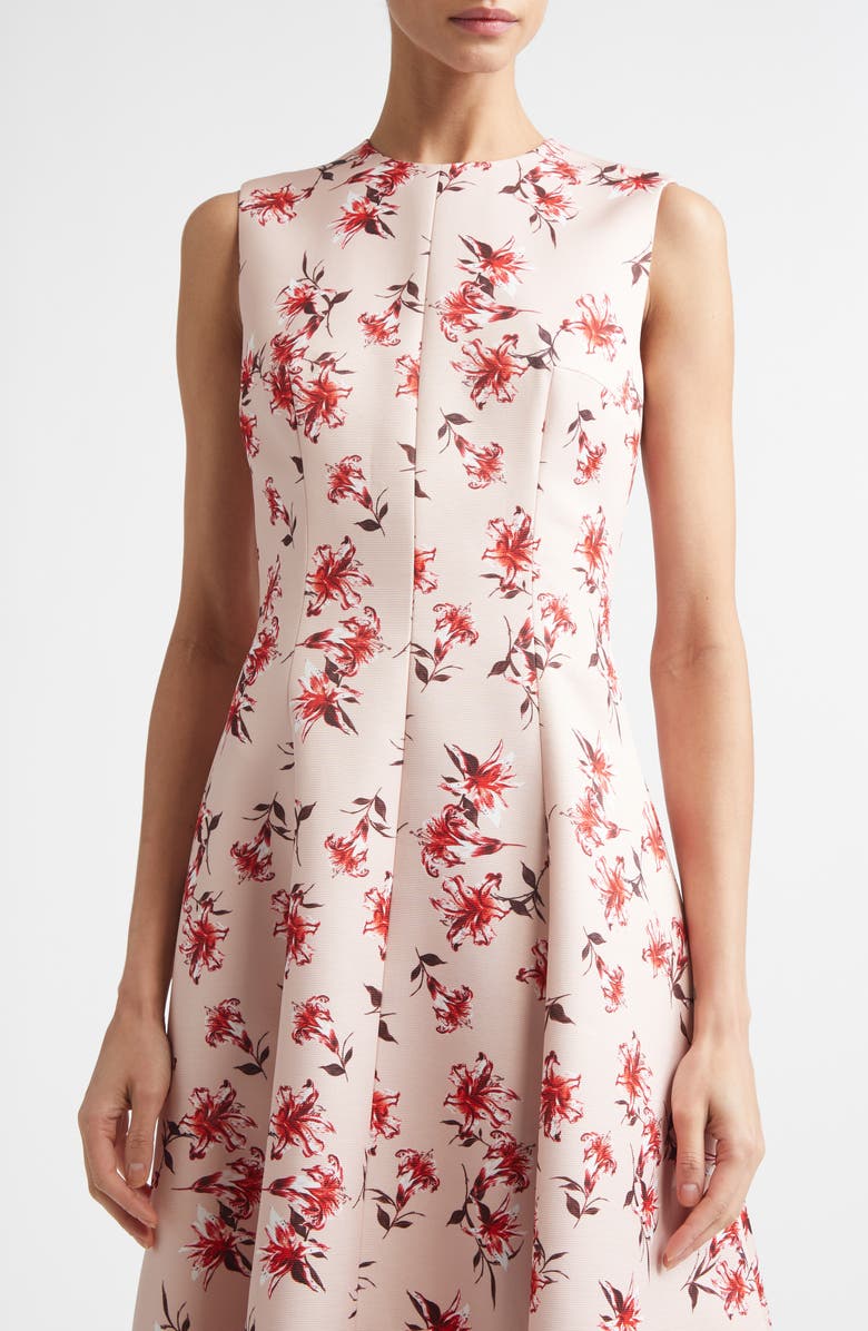 Emilia Wickstead Mara Floral Sleeveless A-Line Faille Midi Dress, Alternate, color, Summer Lillies Red On Pink