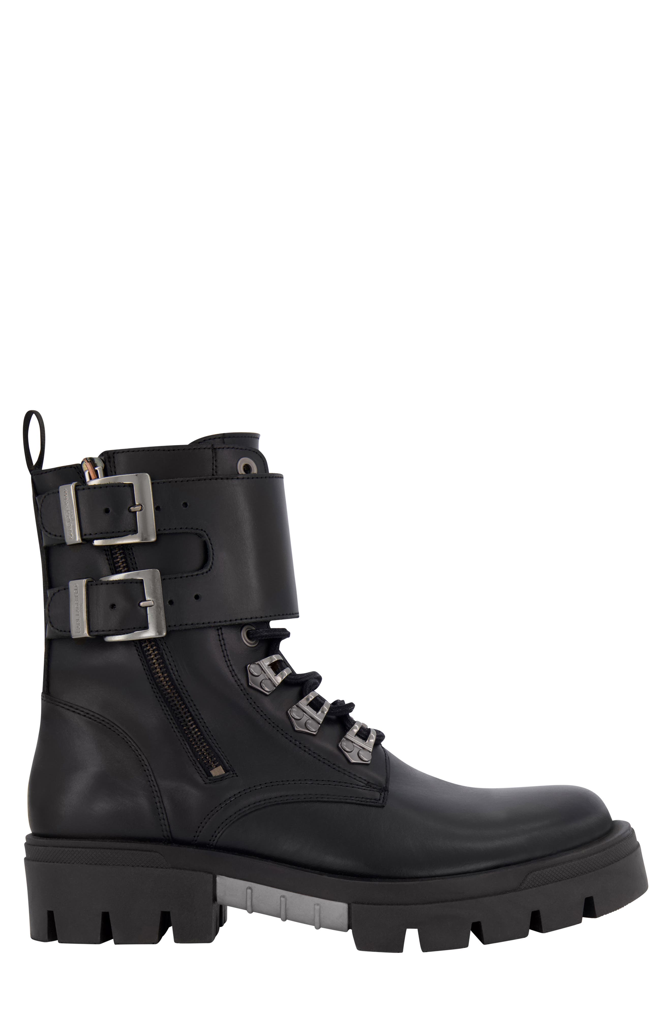 KARL LAGERFELD PARIS Leather Combat Boot, Alternate, color, 