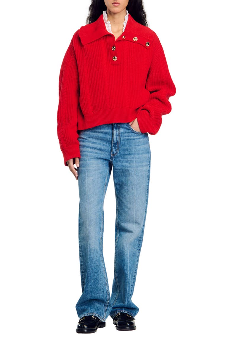 SANDRO Buttoned neck sweater, Alternate, color, 