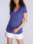 MOTHERHOOD MATERNITY V-Neck Side-Ruched Maternity Short Sleeve Tee