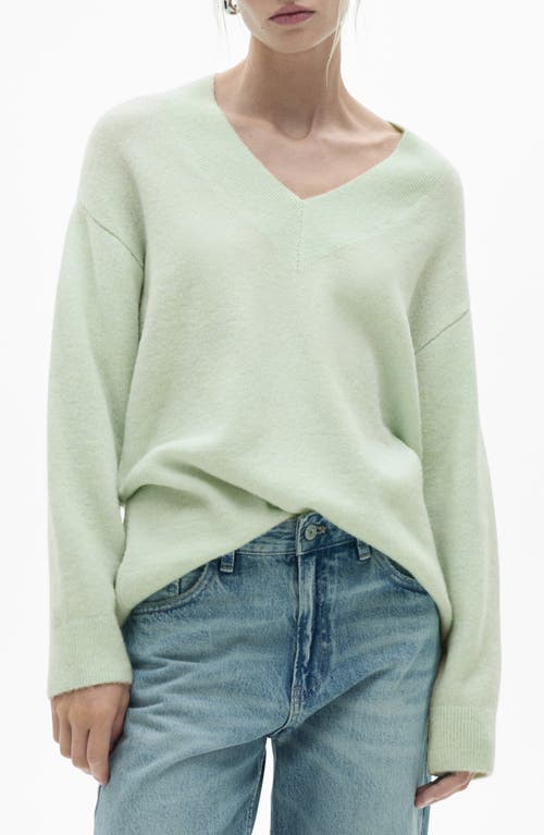 Shop Mango Oversize V-neck Sweater In Aqua Green
