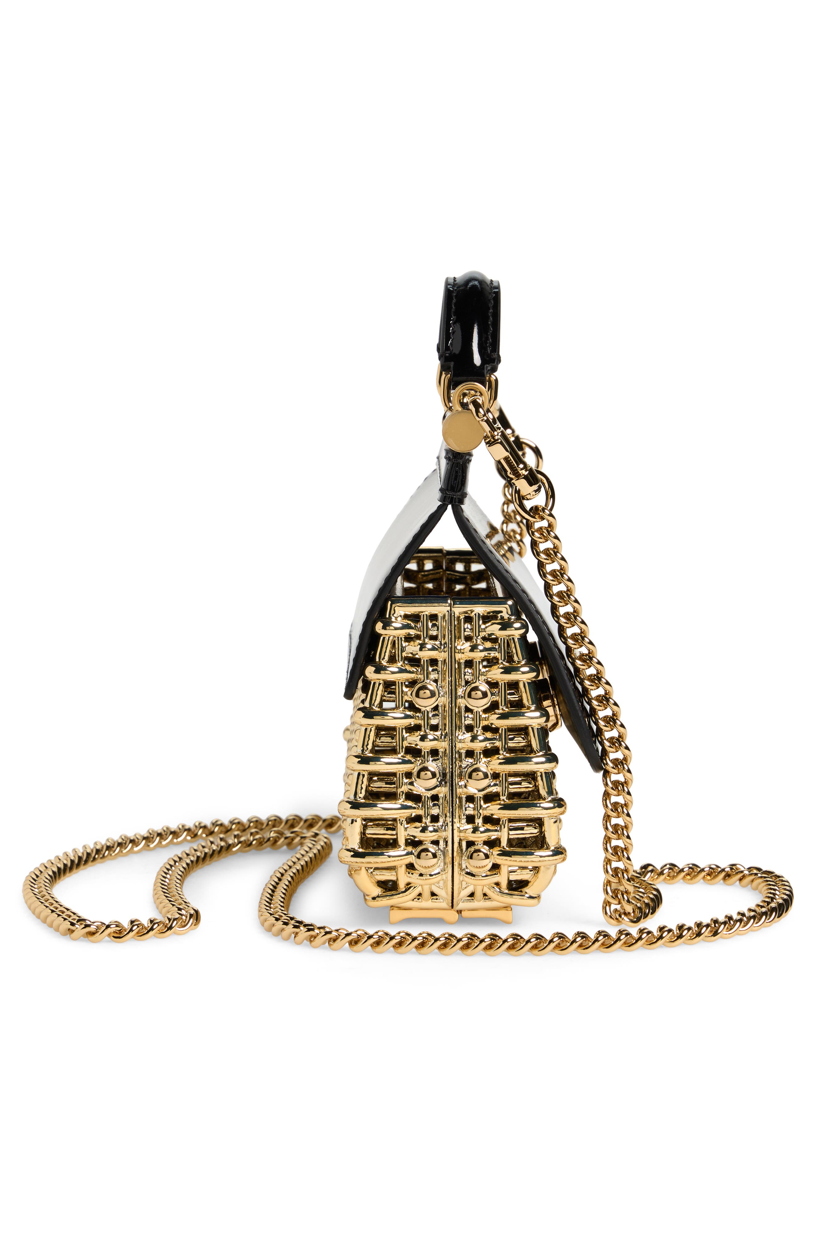 Dolce&Gabbana Mini Sicily Box Cage Shoulder Bag, Alternate, color, 87530 Gold/ Black