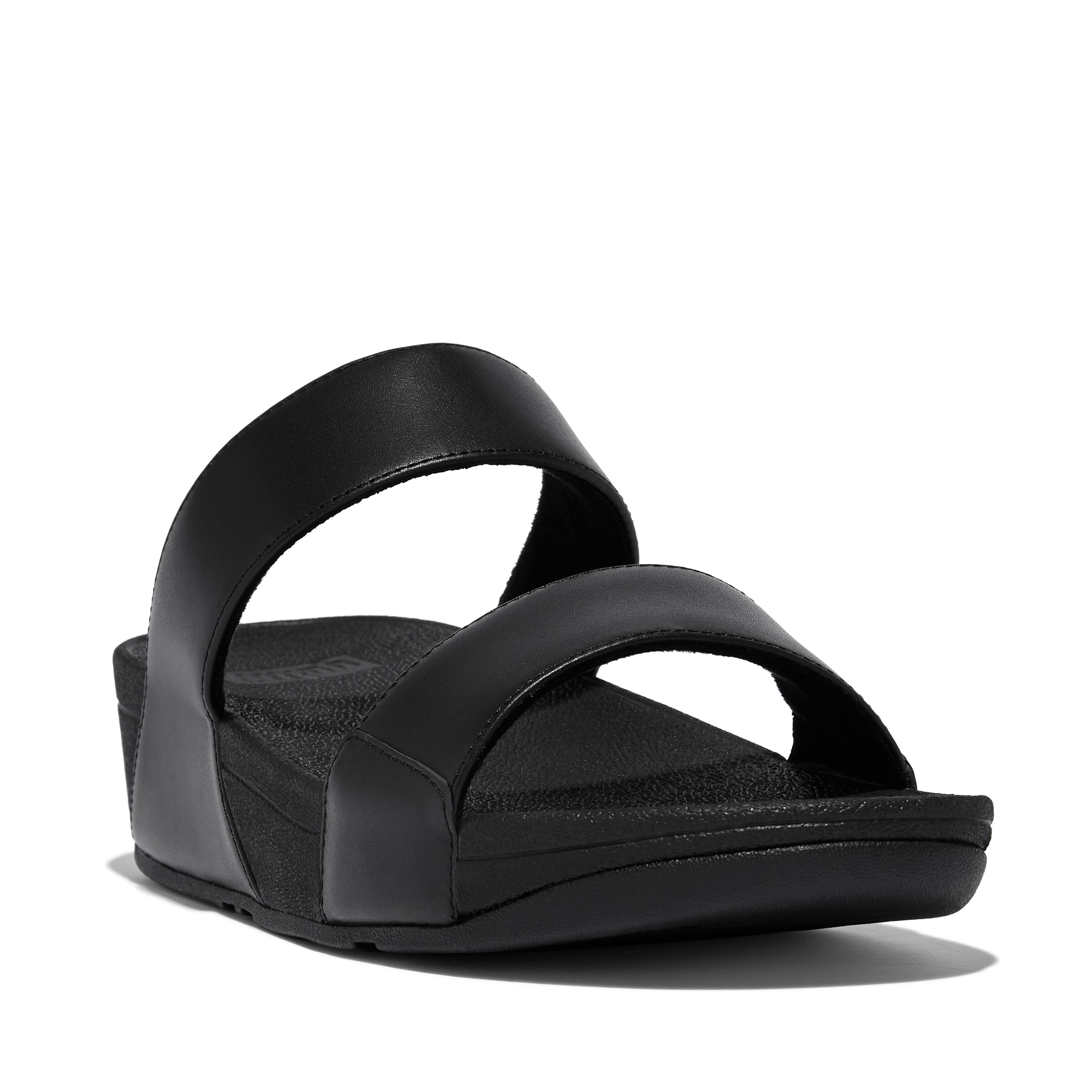 FitFlop Lulu Leather Slides Sandals, Main, color, All Black