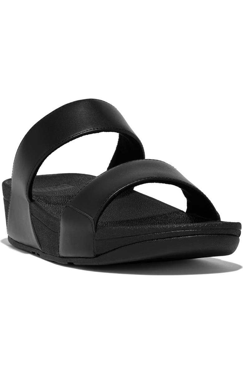 FitFlop Lulu Leather Slides Sandals, Main, color, All Black