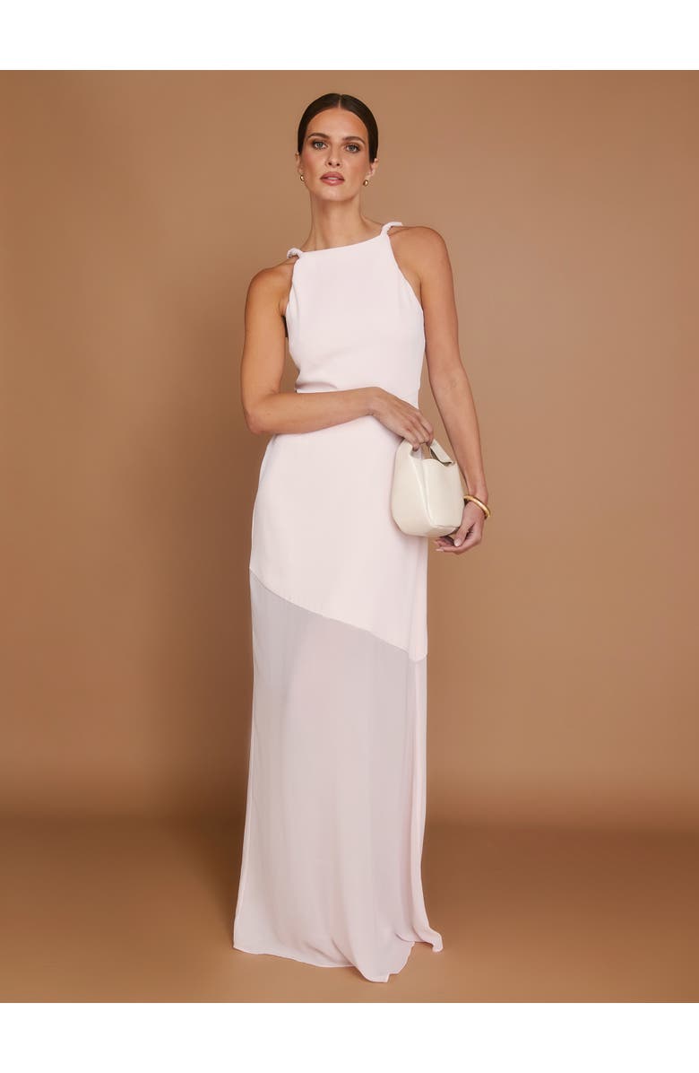 Six Stories Twist Strap Sheer Hem Maxi Dress, Alternate, color, Pale Pink