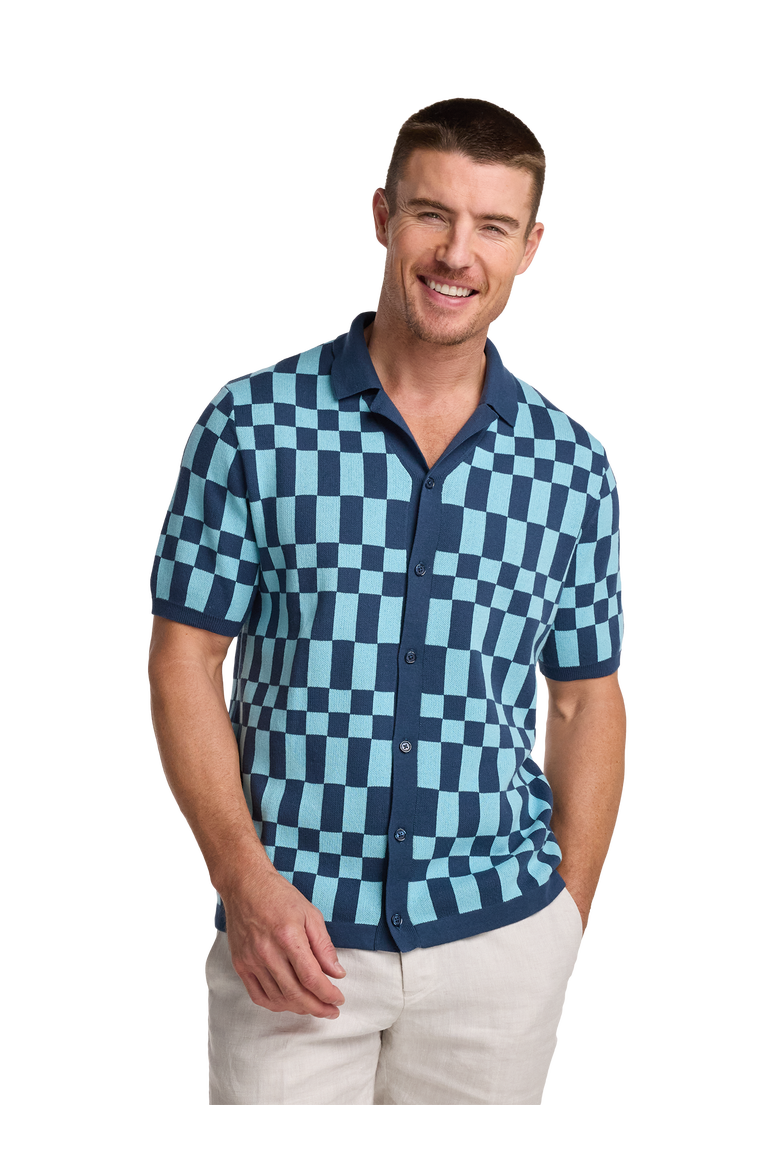 Cotton Button Front Camp Sweater, Alternate, color, Blue Multi