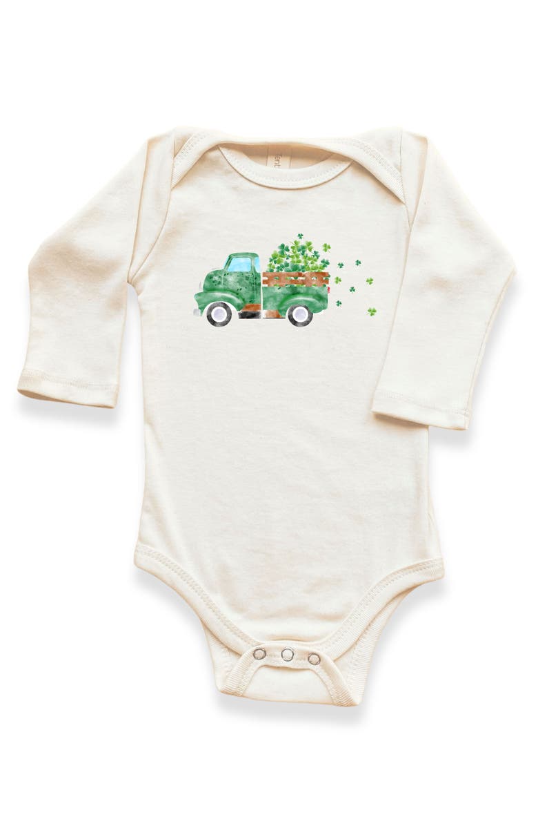 Tenth & Pine Shamrock Truck Organic Baby Bodysuit Long Sleeve, Main, color, Natural