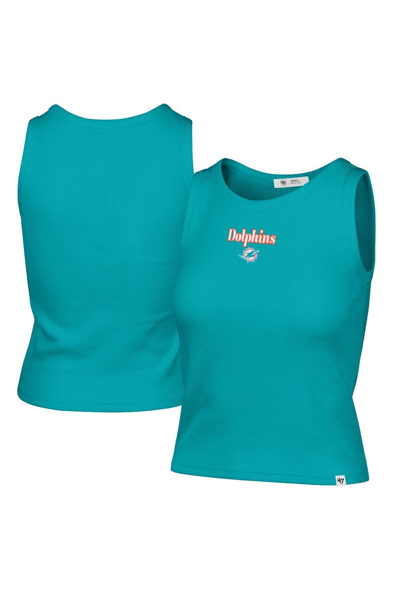 Women's '47  Aqua Miami Dolphins Cropped Straight Cut Ribbed Baby Tank Top, Main, color, Aqua