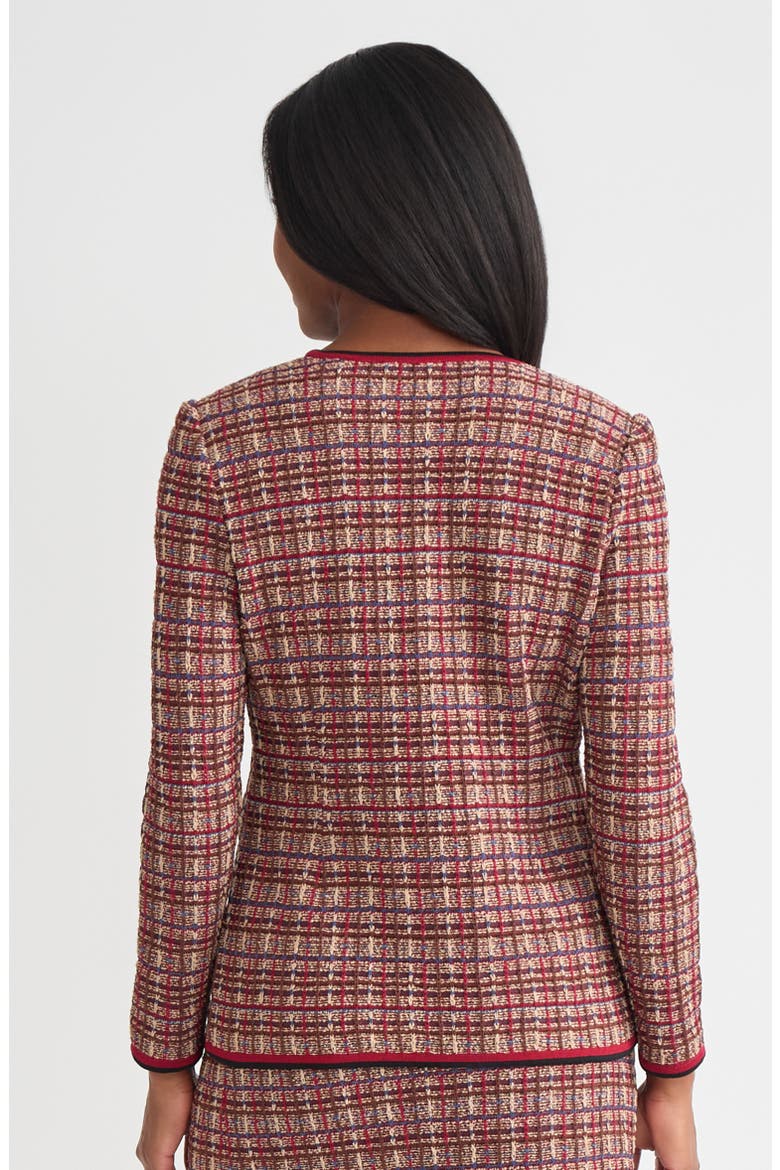 Tailored Plaid Multi-Stitch Knit Jacket, Alternate, color, Scarlet Red/Truffle