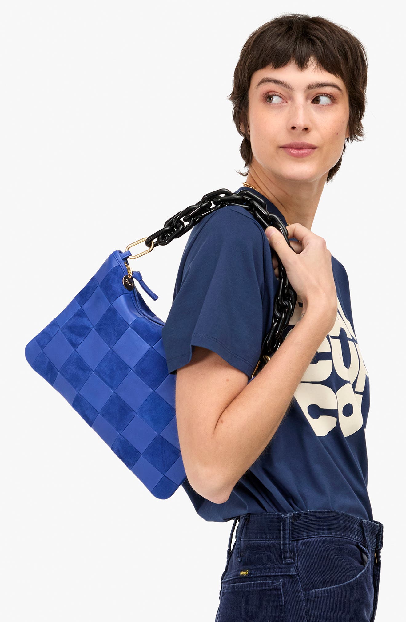 Checkered Leather Flat Clutch, Alternate, color, LAGOON