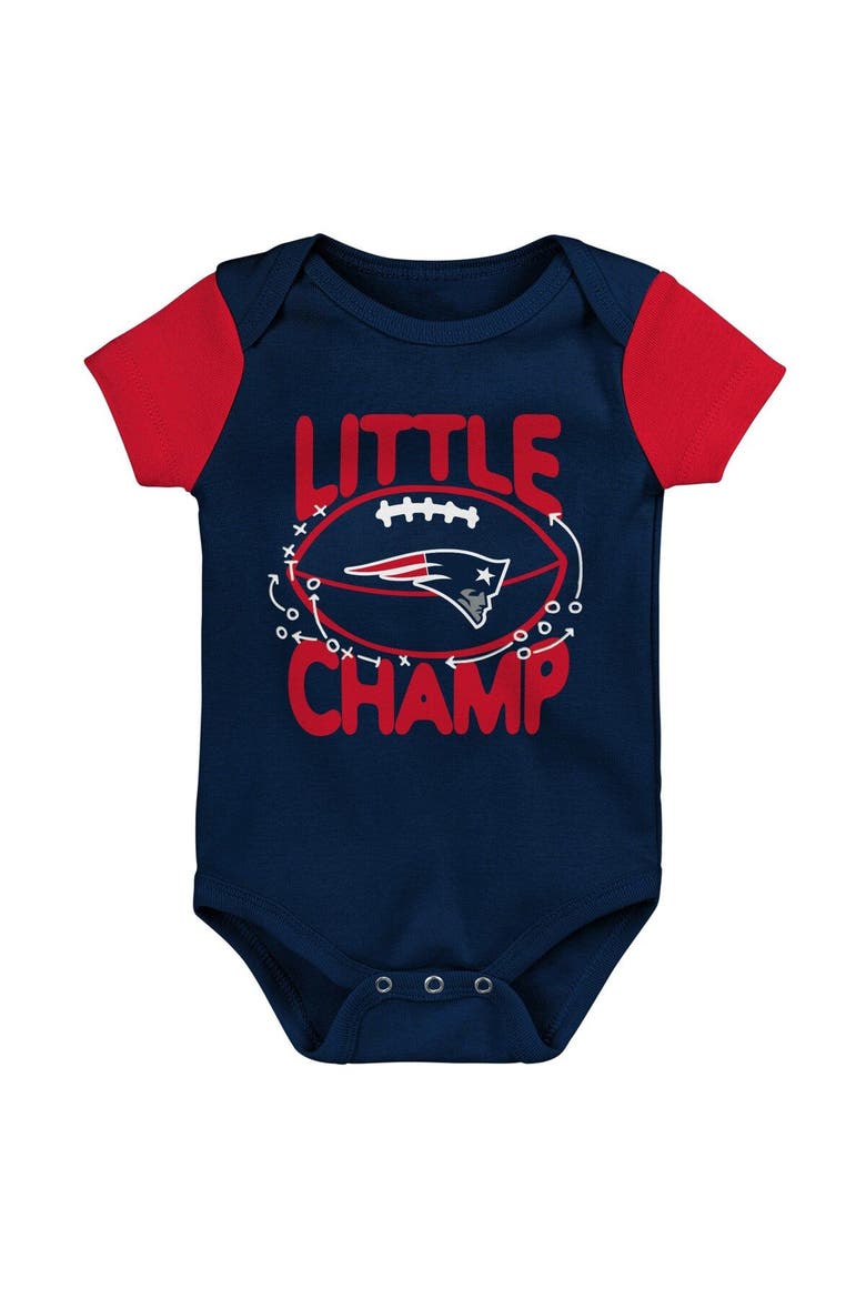 Newborn & Infant Navy/Red New England Patriots Little Champ Three-Piece Bodysuit Bib & Booties Set, Alternate, color, Navy