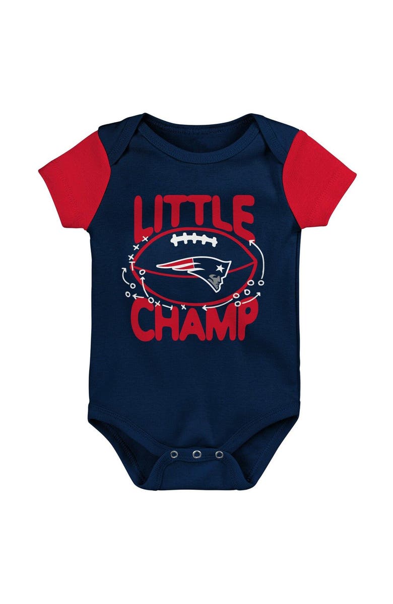 Outerstuff Newborn & Infant Navy/Red New England Patriots Little Champ Three-Piece Bodysuit Bib & Booties Set, Alternate, color,