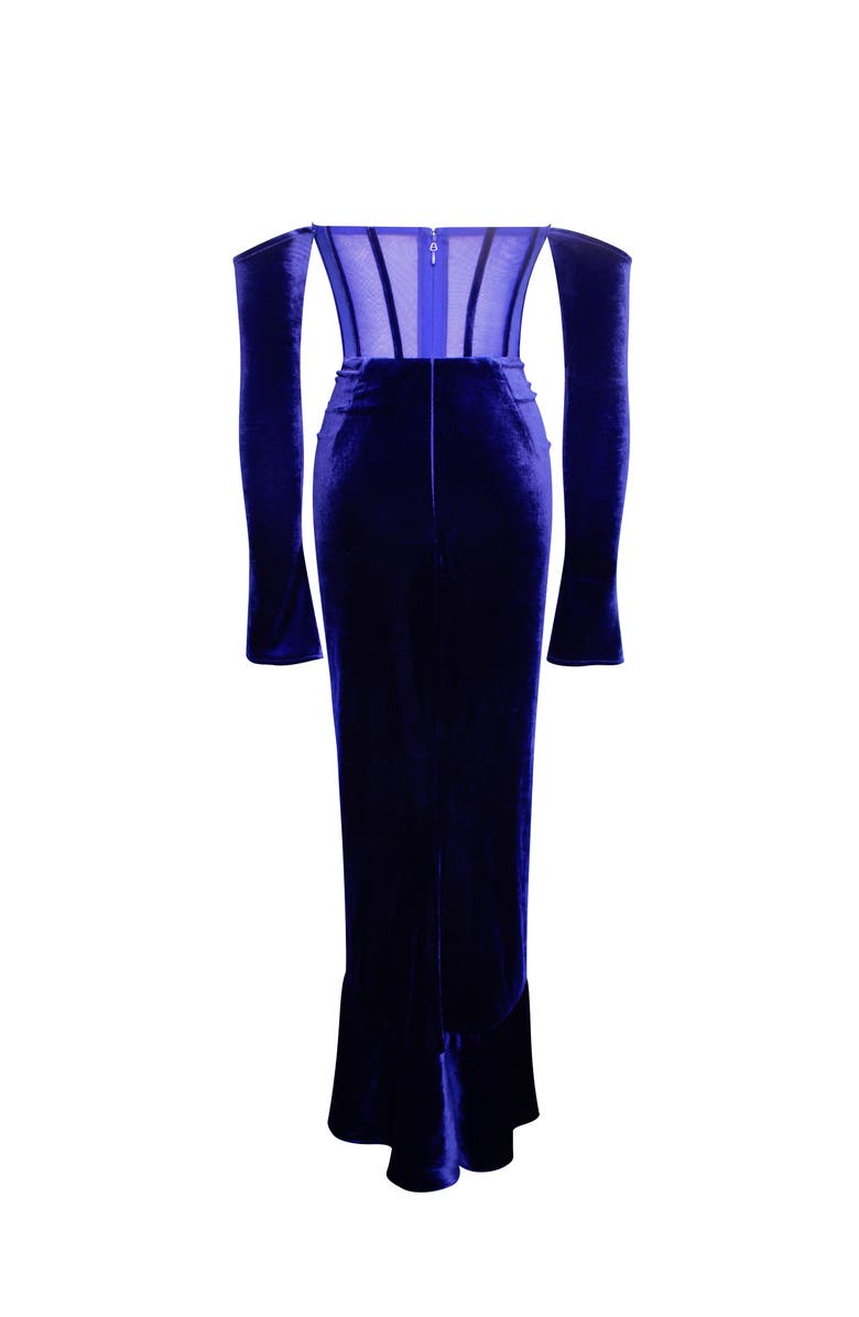 Miss Circle Taylee Long Sleeve Off Shoulder Corset Velvet Gown, Alternate, color, 