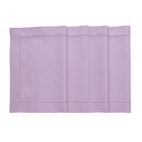 Cotton Linen Hemstitch Placemats Set of 4, 14 x 19 Inch for Dining Table, Holiday and Everyday Table Decor