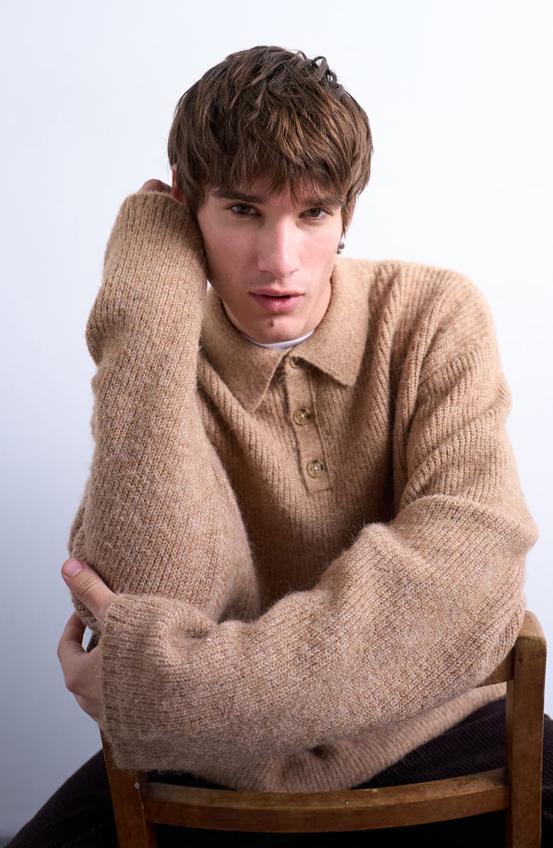 Topman Oversize Rib Polo Sweater, Alternate, color, Stone