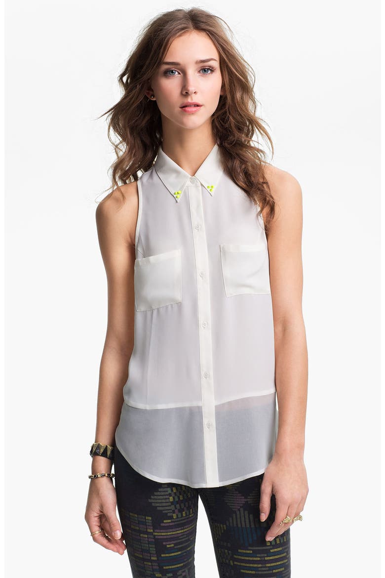 Neon Stud Collar Sleeveless Shirt, Main, color, IVORY