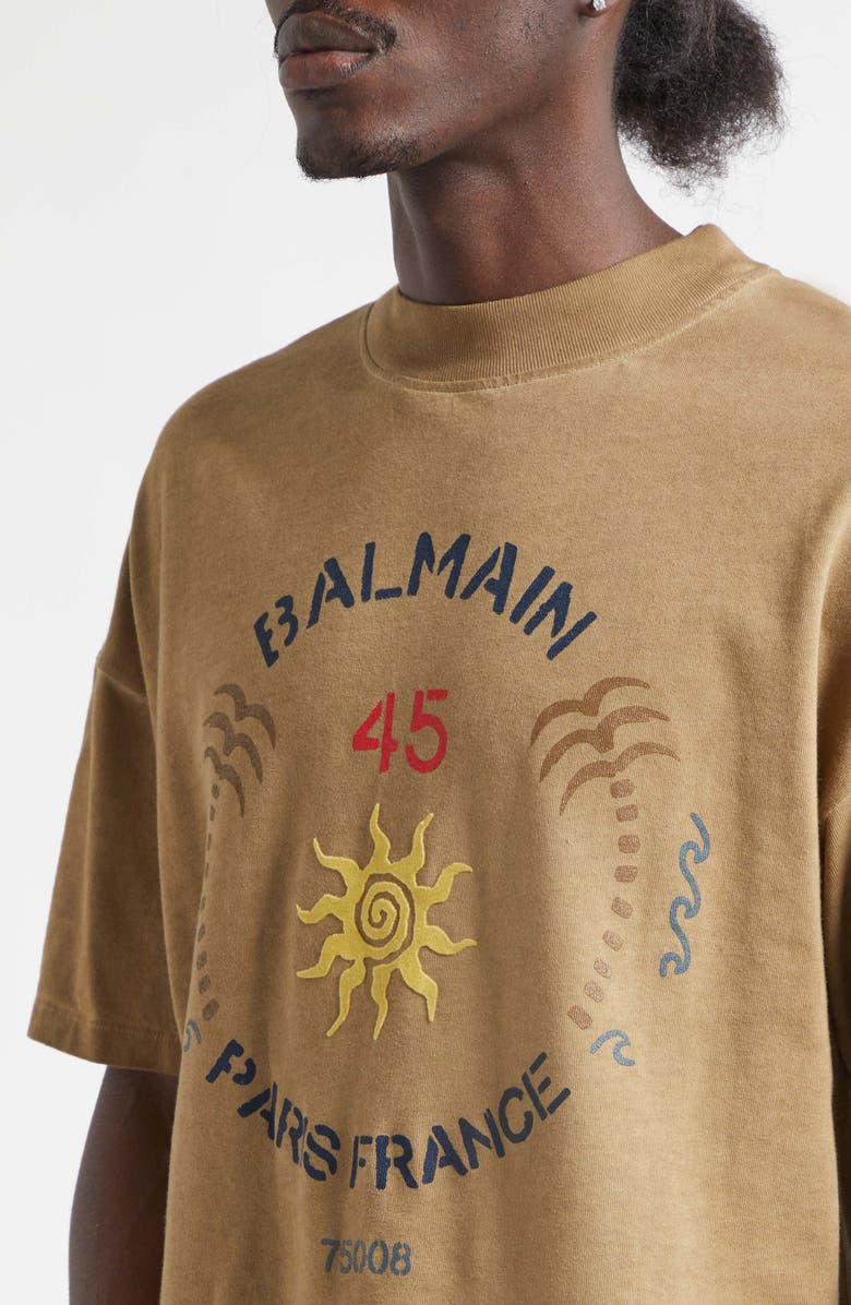 Balmain Club 45 Graphic T-Shirt, Alternate, color, Gxz Beige/ Bleu Clair