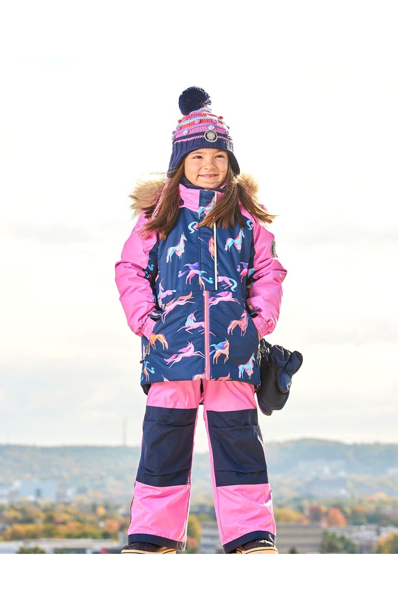 Deux par Deux Little Girl's Two Piece Snowsuit Mauve Printed Unicorns, Alternate, color, 