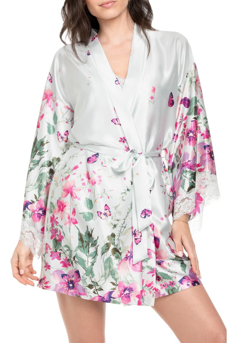 Lena Border Print Satin Wrap, Main, color, PALE SAGE
