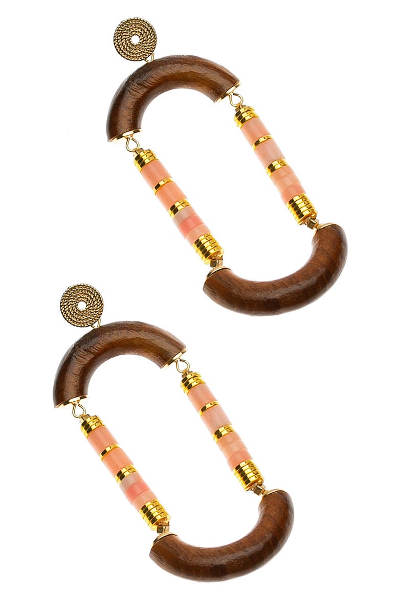 Wood & Agate Drop Earrings, Main, color, PEACH/ BROWN