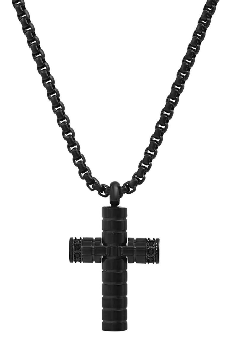 HMY JEWELRY Black Cross Pendant Necklace, Main, color, BLACK